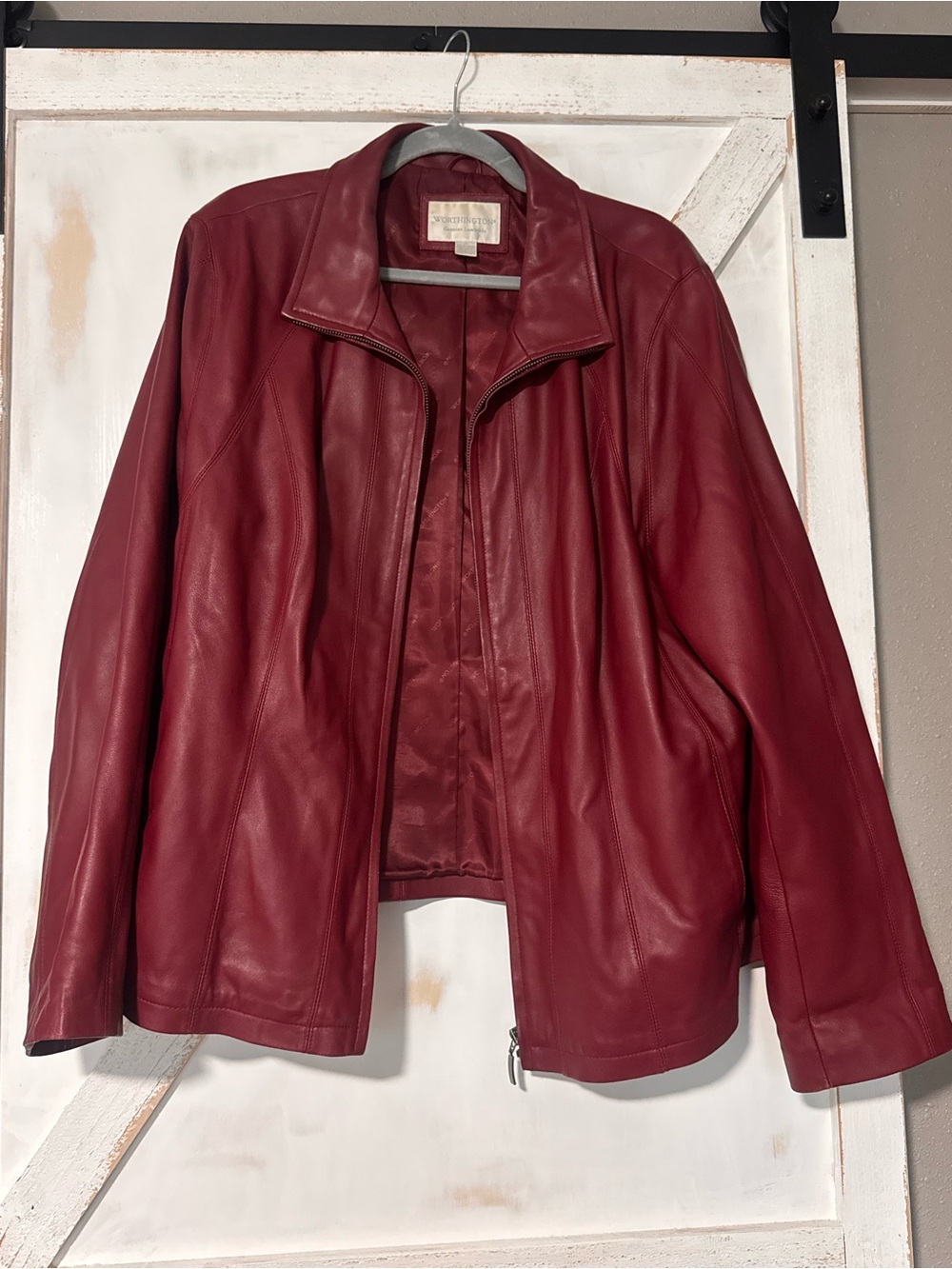 Worthington Burgundy Leather Zip-Front Jacket